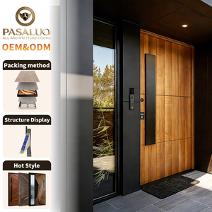 2026 OEM PSL Wooden Premium Glass Villa Home Residential Entrance Security Front Entry Exterior Aluminium Doors for Houses