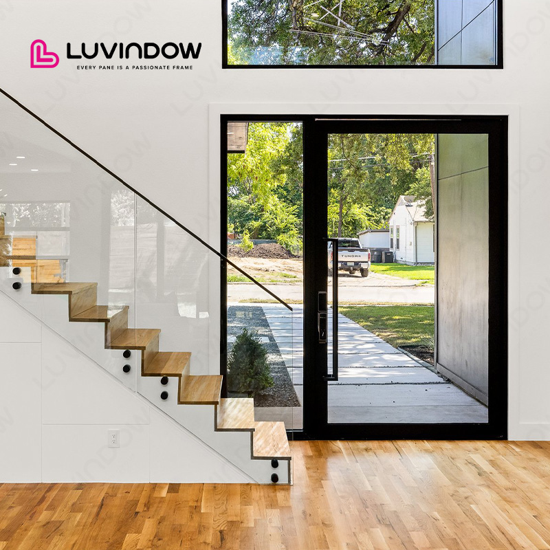 Modern Style Main Entrance Door Heat Insulated Aluminum Double Glazed Glass Pivot Door