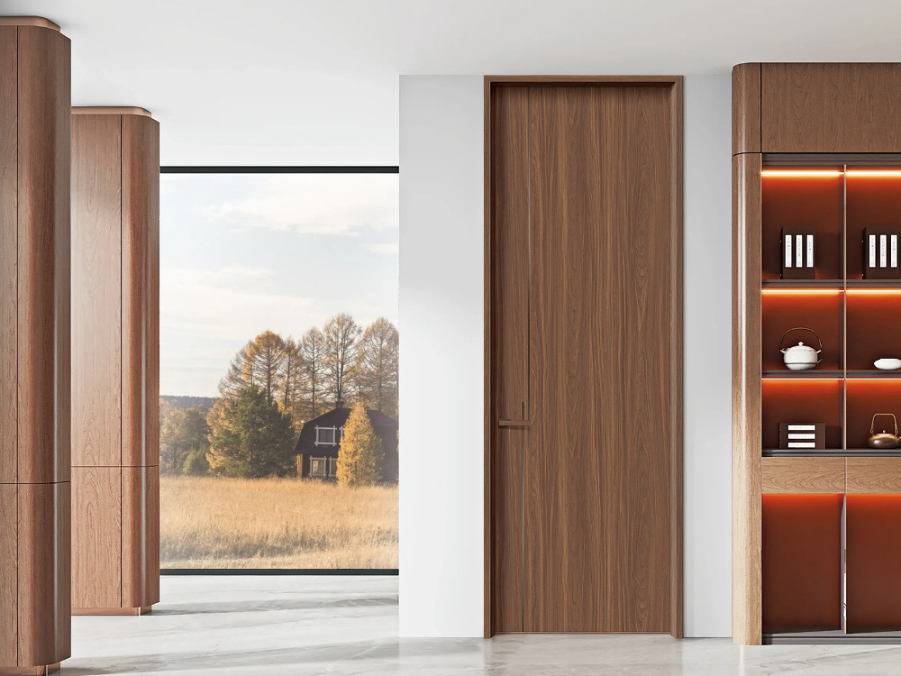 Custom Manufactured Narrow Frame Door Aluminum Wood Grain Waterproof Single Door for Household Indoor Decoration