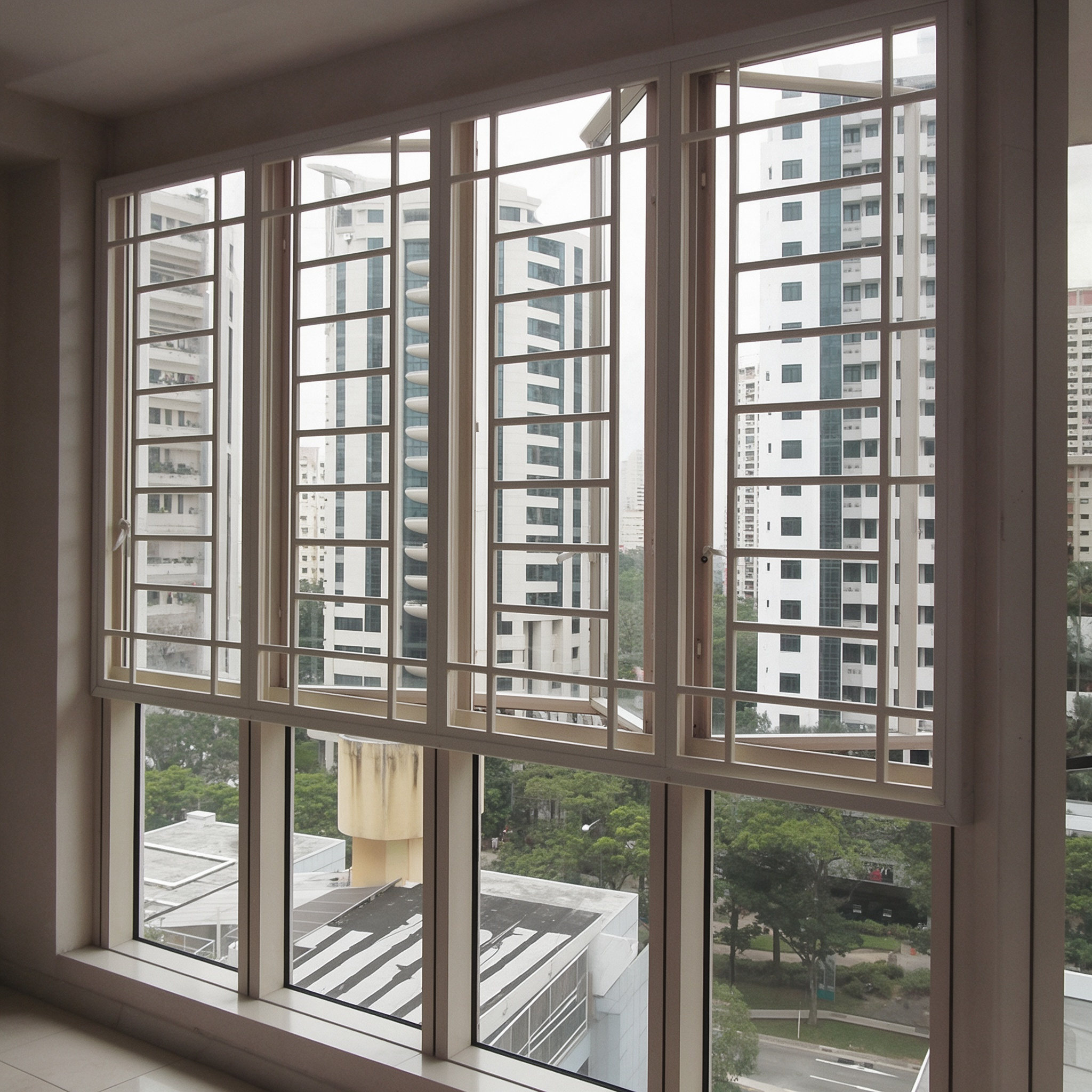 Customized Architectural Aluminum Balcony Windows System Square Grille Design Multi Panel Casement Window for High Rise Building