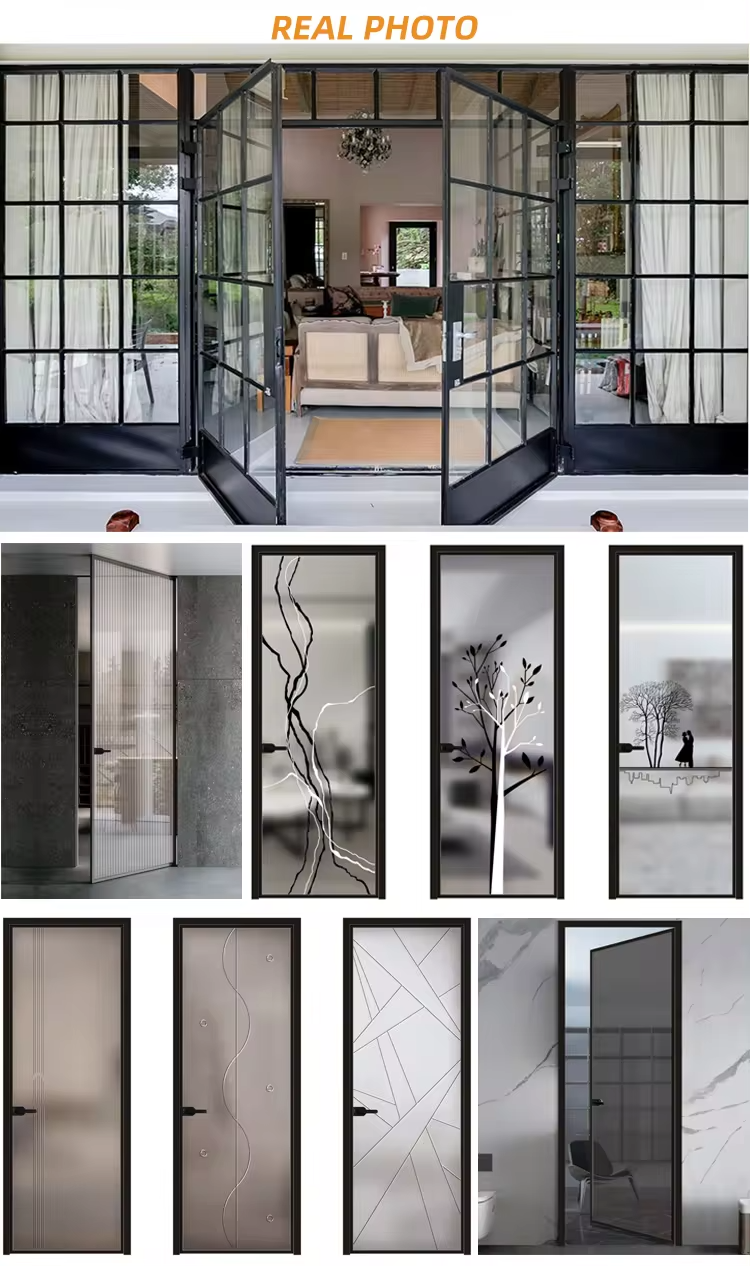 Modern Style 79x32 Aluminum Alloy Tempered Frosted Glass Door Waterproof for Interior Bathroom Use Finished Surface