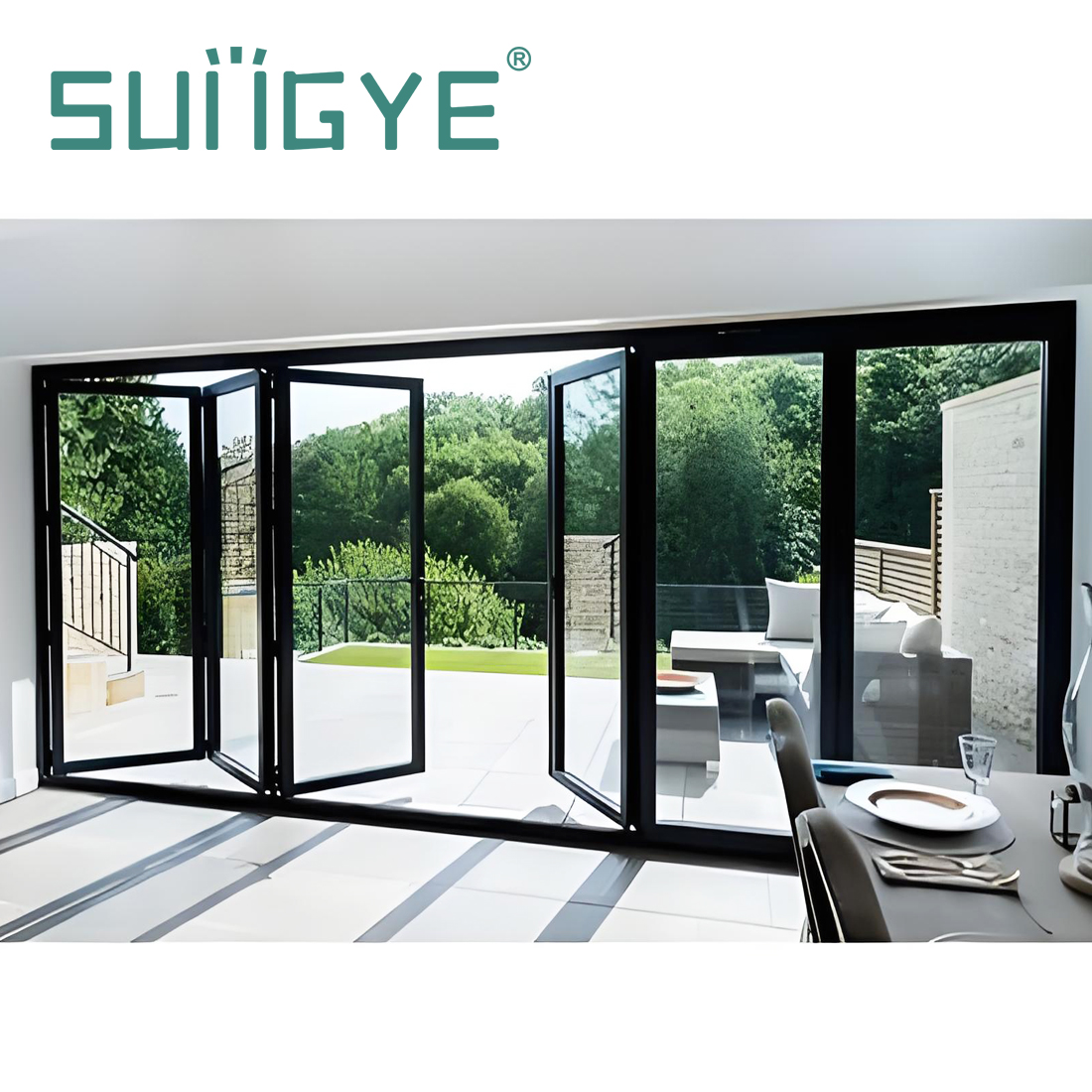 SUNGYE Exterior Bifold Door Aluminum Foldable Patio Door Double Tempered Glass Folding Partition Door Soundproof Accordion Door