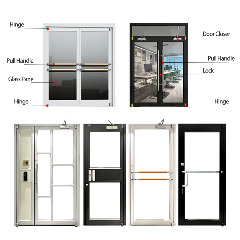 EEHE Storefront Door Modern Heavy Duty Aluminum Energy Efficient Slim Frame Tinted Glass Commercial Door For Durable Design