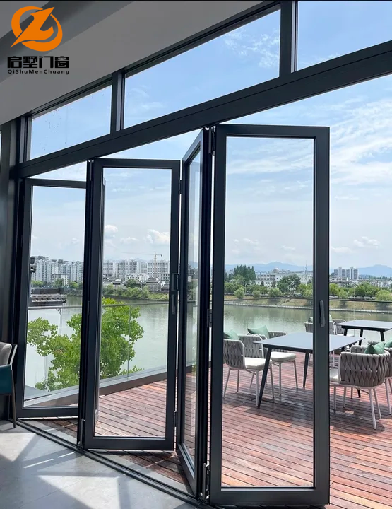 Modern Aluminium Patio Folding Doors Thermal Break Double Tempered Glass Exterior Entry Foldable Villa Door Waterproof Bi-fold