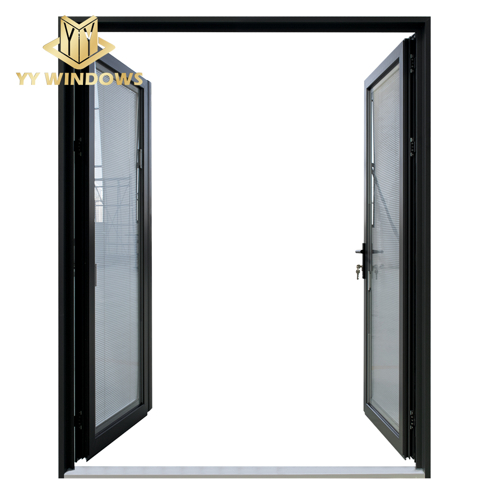 Double Glass California Architectural Industrial Aluminum French Doors Exterior/aluminum Hinged Door with Screen