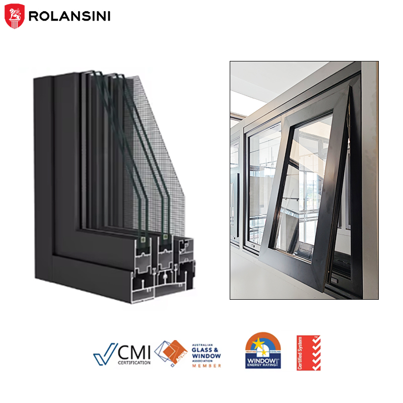 AS2047 Thermally Broken Aluminum Chain Winder Awning Windows Double Glazing Glass Black Windows For Houses