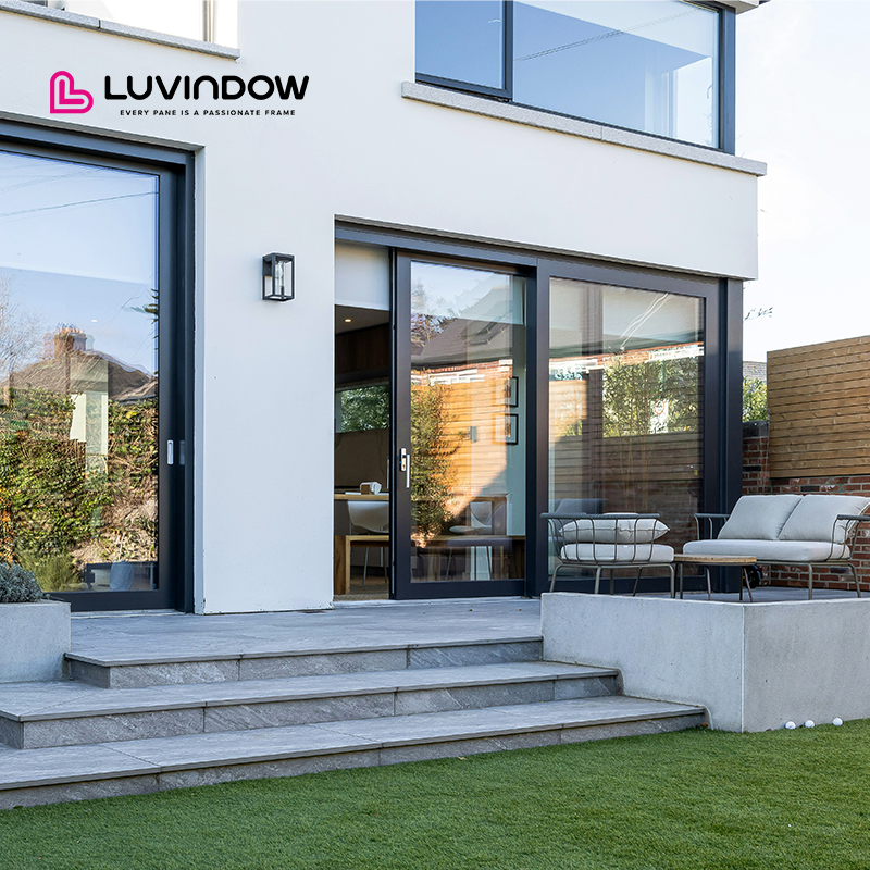 Black Aluminum Alloy Sliding Door With Double Glazing For Waterproof And Energy-Efficient