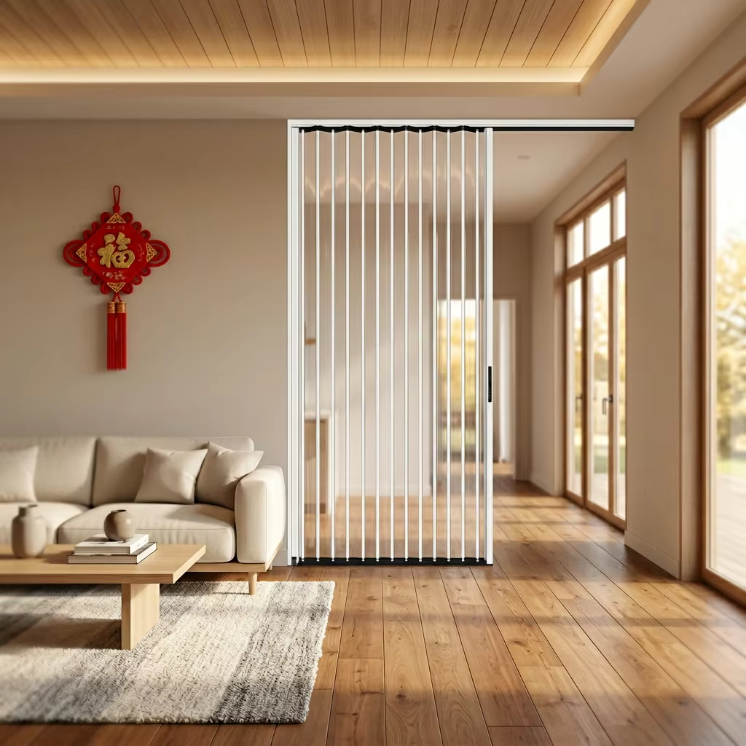 Aluminum Frame Clear Acrylic PVC Thermal Insulation Sliding Folding Retractable Partition Door for Kitchen Staircase Outdoor Air