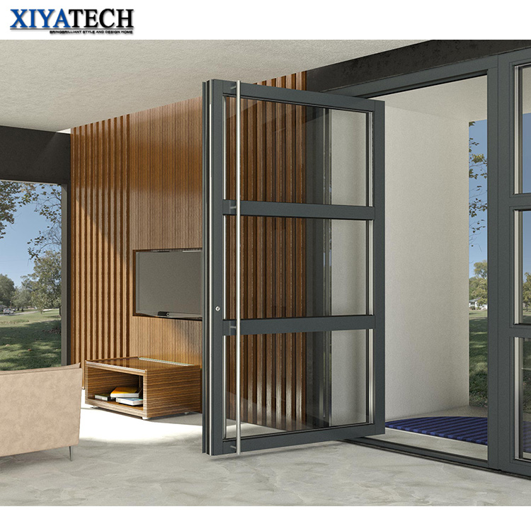 XIYATECH Pivot Door Supplier Entrance Security Exterior Mian Door Aluminium Profile Custom Tempered Glass
