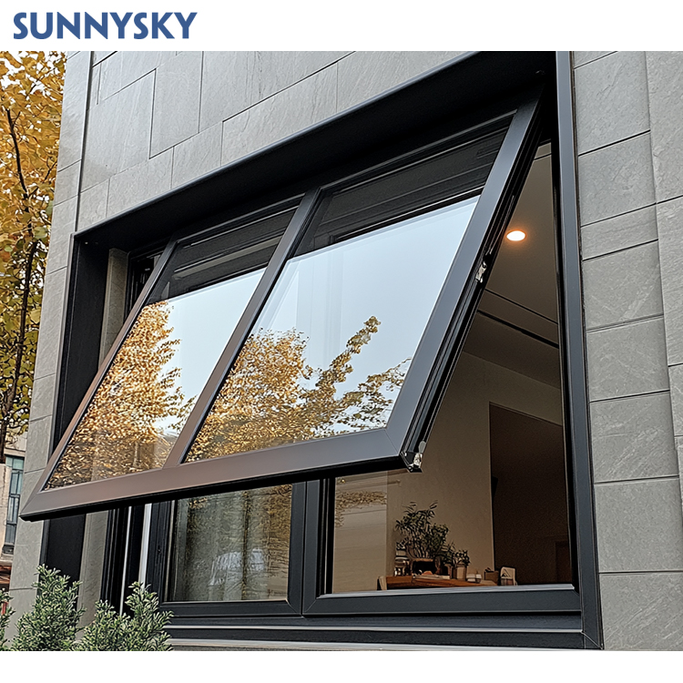 Sunnysky Large Modern Glass Thermal Break Aluminum Awning Window for Internal Outdoor Use Swing Aluminum Alloy for Residential