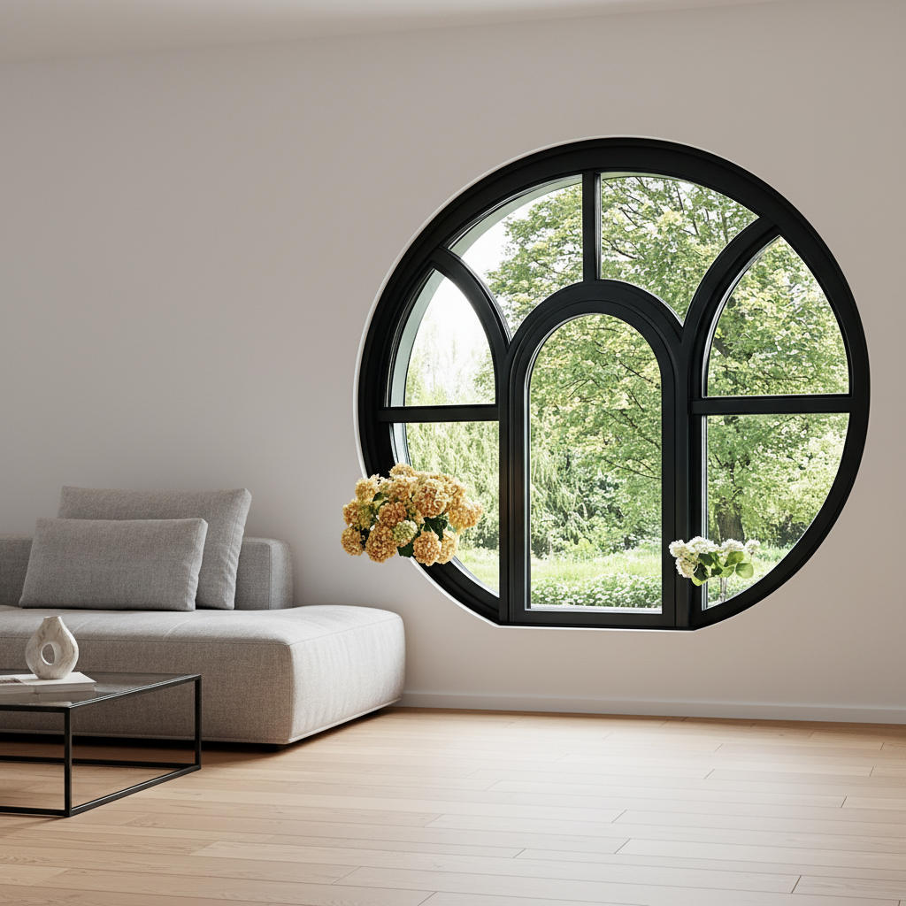 Sunnysky Custom Double Tempered Aluminum Round Picture Window Modern Design With Arch Style Fixed Open For Villa Use Wholesale