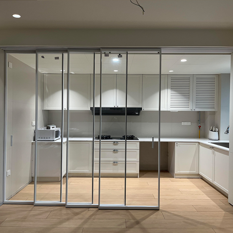 Ultra Slim Aluminum Sliding Door Multi Panel Linked System Kitchen Door Waterproof Windproof Wholesale Factory Tempered Glass