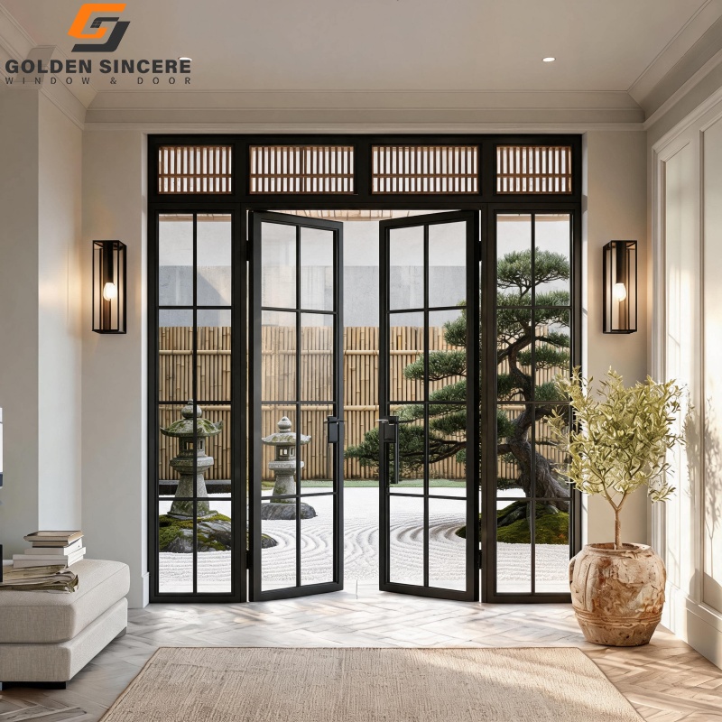 GS Modern Villa Exterior Crittall Style Aluminum Swing Patio Door Double Glass Casement French Doors
