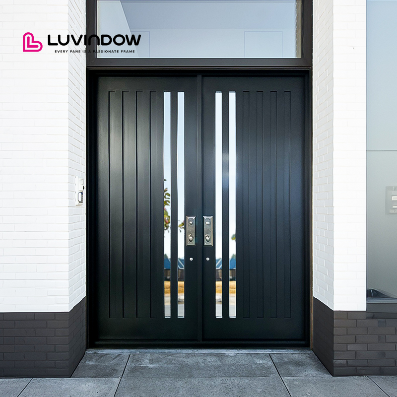 Luvindow Custom USA Villa Modern Design Exterior Solid Wood Main Entry French Door Pivot Aluminum Entry Doors for House