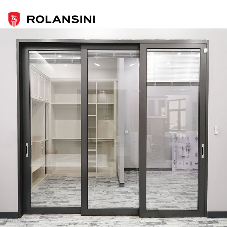 Rolansini Weatherproof 2/3/4 Panels Slide Door Aluminum Non Thermal Break Tempered Glass Sliding Doors for Courtyards