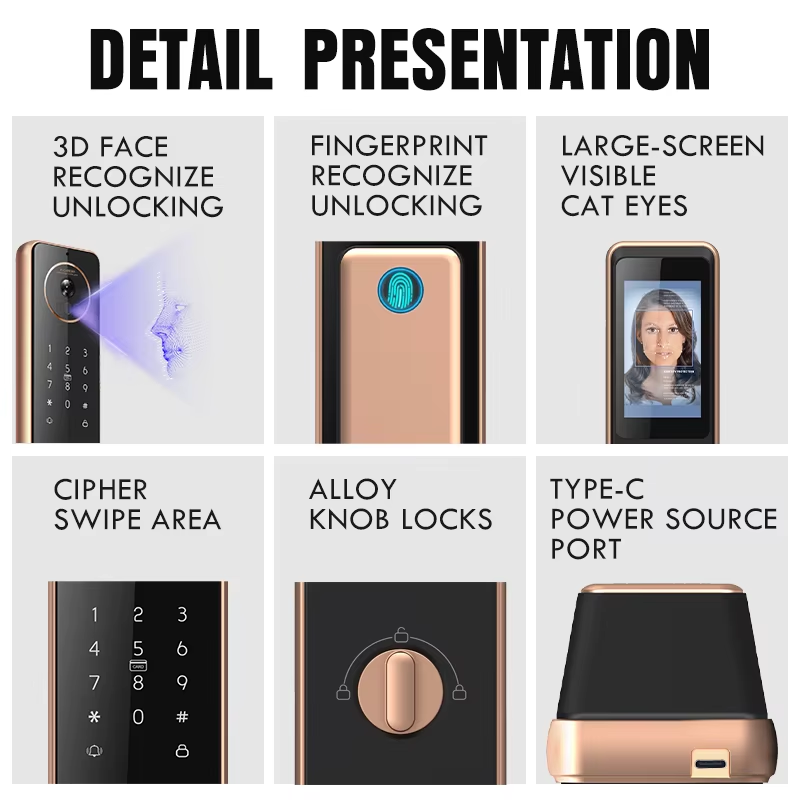 EOKO Wooden Stainless Steel Aluminum Front Entry Entrance Door For Villa Security Anti-Theft With Smart Lock
