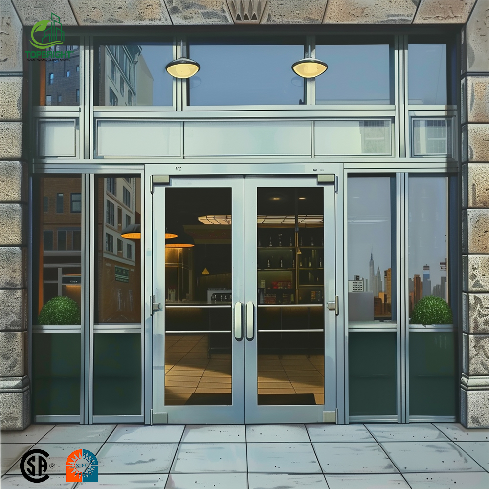 Topbright Modern Custom Office &amp; Store Front Glass Aluminum Exterior Doors with Anti-Theft Heat Insulation &amp; Waterproof Features