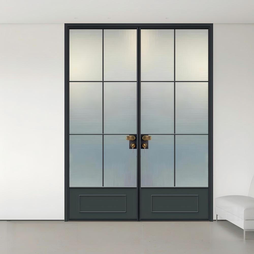 Modern Design Fully Tempered 8mm Glass Interior Partition Door with Aluminum Frame and Black Finish for Apartment Use