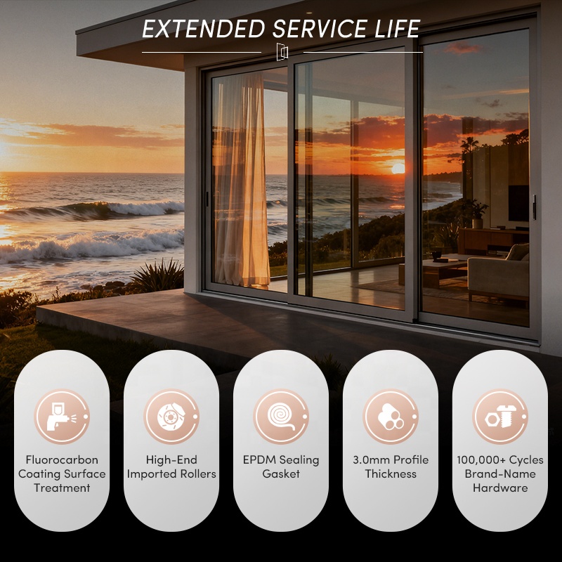 OUNA Soundproof Sliding Doors Thermal Break Insulated Exterior Hurricane Impact Aluminum Sliding Door for Home