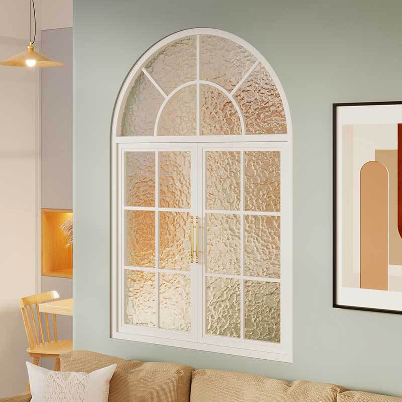 Premium French Style Arched Aluminium Alloy Casement Window Fluted Glass for Residential Interior