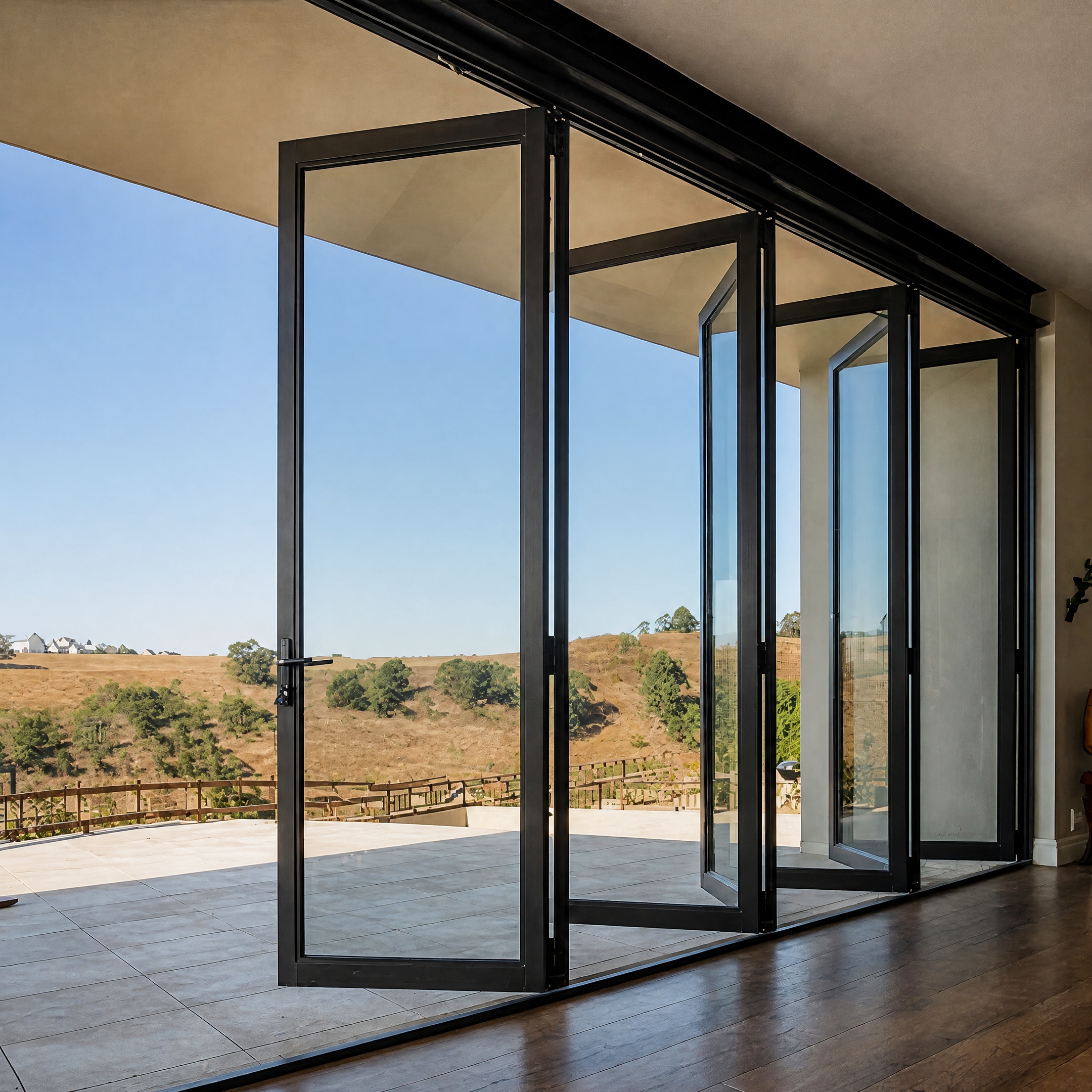 Modern Aluminium Patio Folding Doors Thermal Break Double Tempered Glass Exterior Entry Foldable Villa Door Waterproof Bi-fold