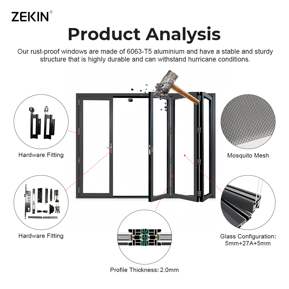ZEKIN Australia Project AS2047 Certified Hurricane Impact Proof Front Entry Door Glass Aluminum Sliding Door Fixed Other Windows