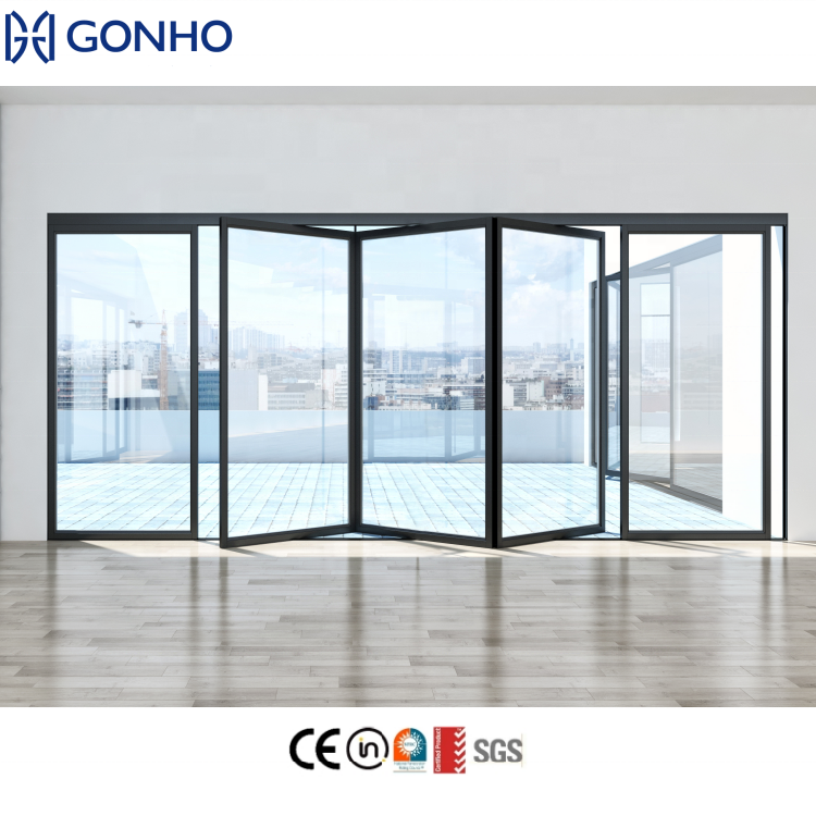 GONHO Aluminium 4 Panel Folded Doors Soundproof Exterior Patio Door Aluminium Bi Fold Balcony Folding Door