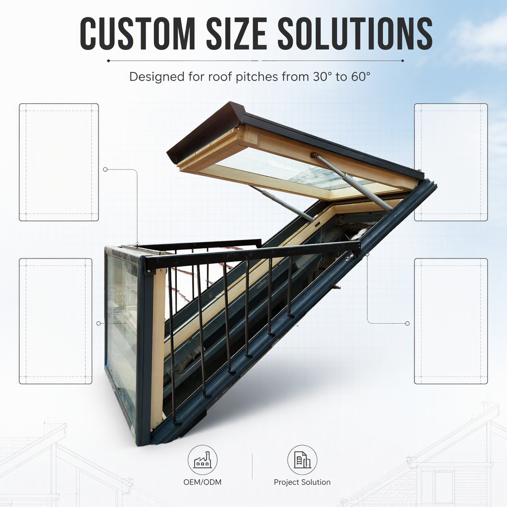 Modern Style Waterproof Aluminum Attic Skylight Roof Window Converts to Balcony Ventilation for Terrace Loft