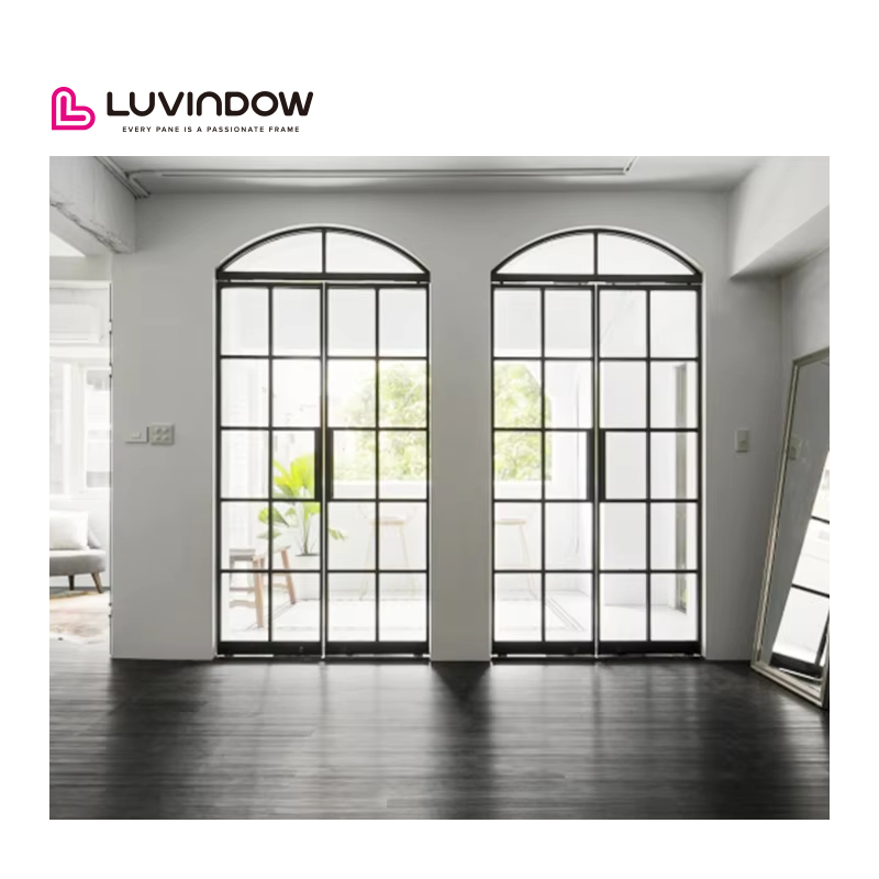 Luvindow American Style Kitchen Double Glazed Glass Front French Doors Modern Exterior Aluminum Alloy Swing Open Residential Use