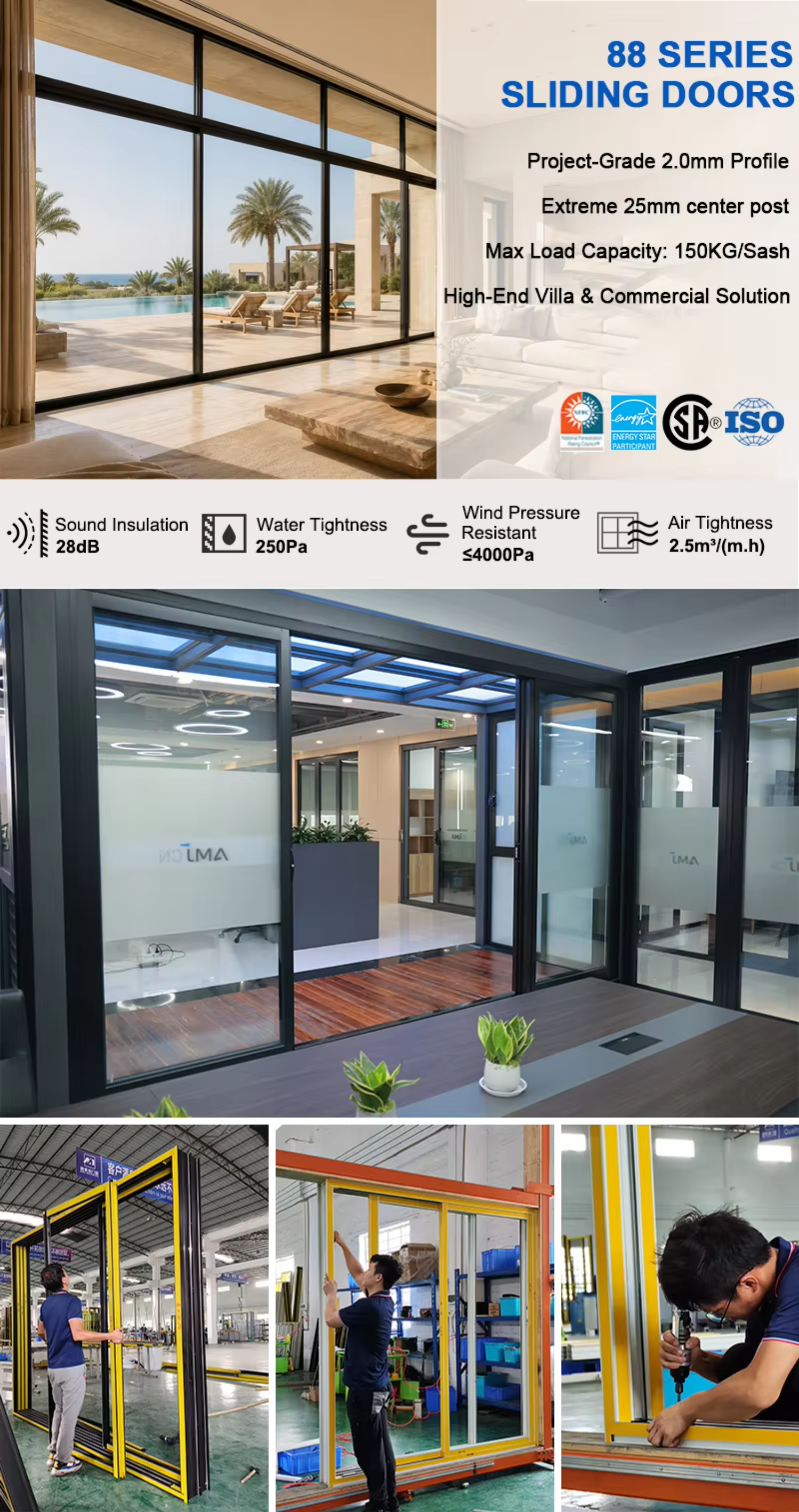 Custom Aluminum Sliding Screen Door for Patio Exterior Modern Design Mosquito Net Sliding Glass Door