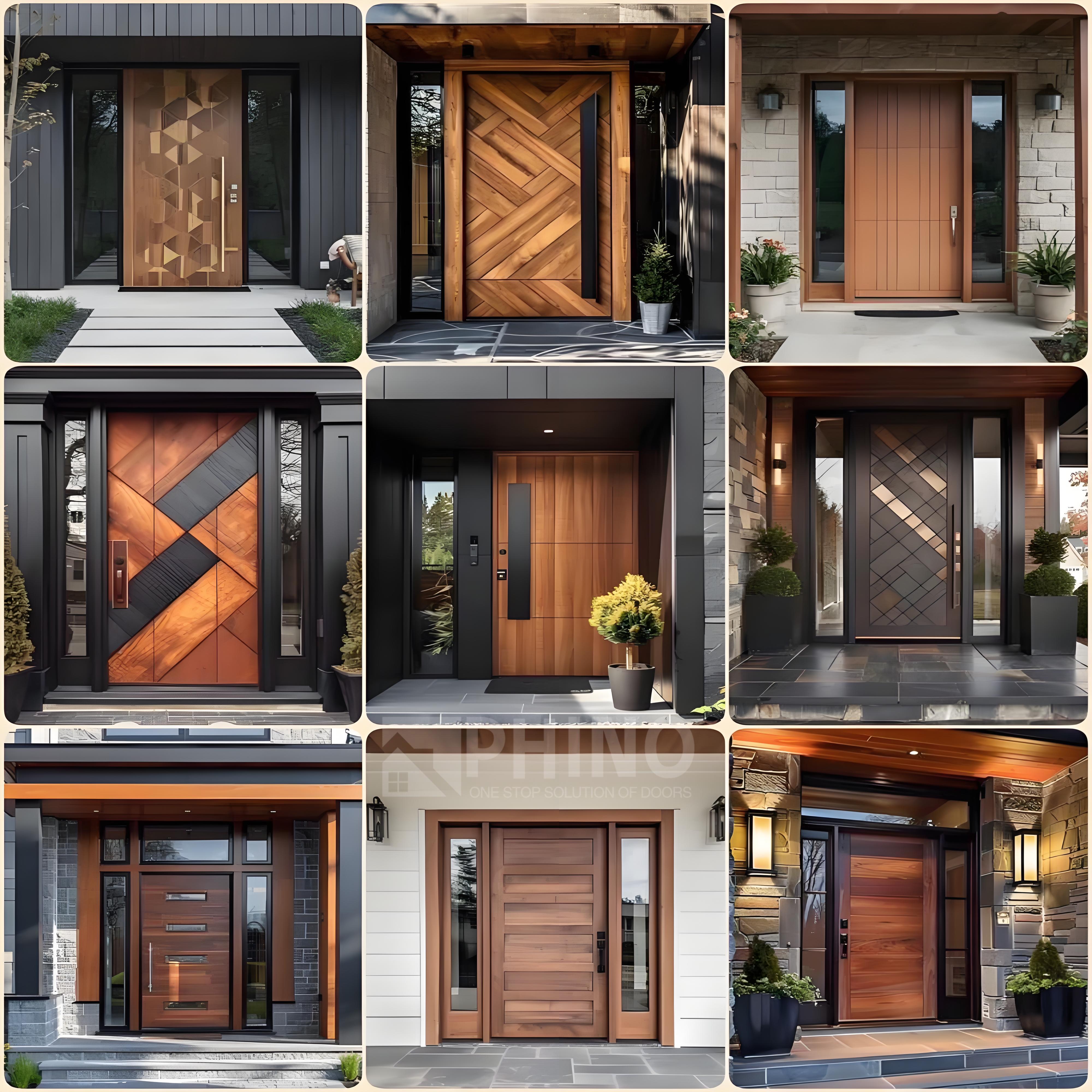 American Modern Design Exterior Front Entry External Waterproof Aluminum Solid Wooden Single Pivot Main Entrance Door for House
