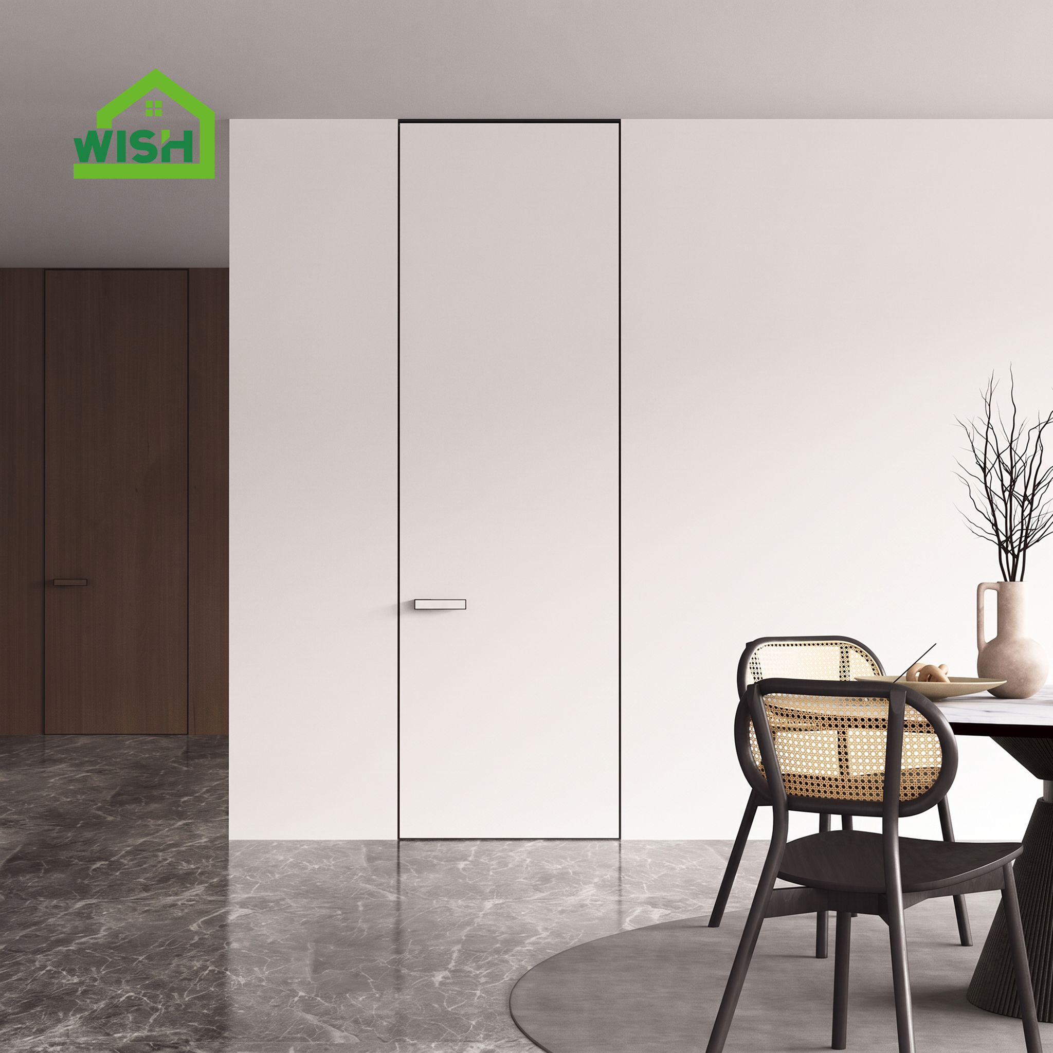 Modern Hidden Frameless Wooden Swing Door Finished Composite Panel Interior for Livingroom Apartment Hotel Villa Project