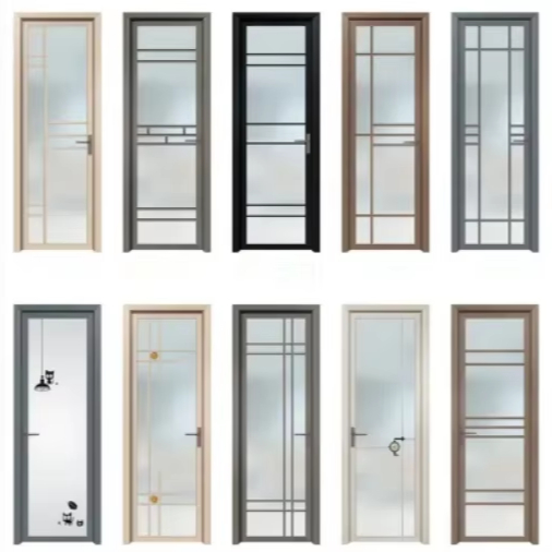 Aluminium Doors for Home,Bathroom Interior Doors for House, Aluminium Door with Frosted Cristal &amp; Restrooms (Supports OEM/ODM)