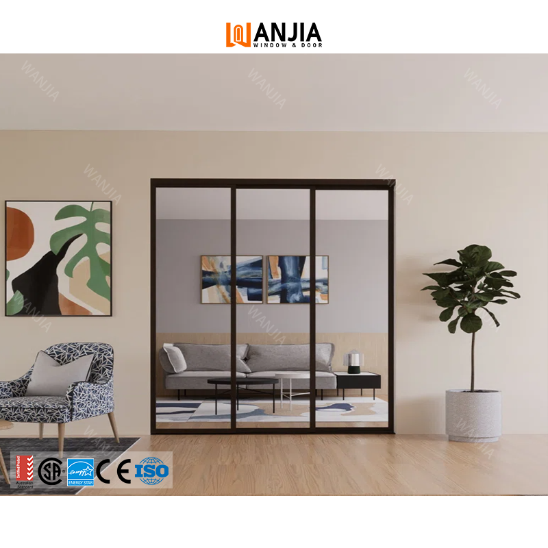 WANJIA Hurricane Proof Impact Double Glazed Aluminum Sliding Doors Interior Kitchen Aluminium Sliding Door