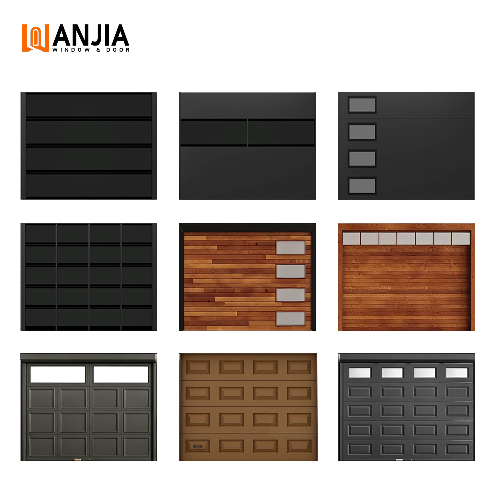 Classical Aluminum Wood Black Glass Windows Electric Powered Sectional Garage Door