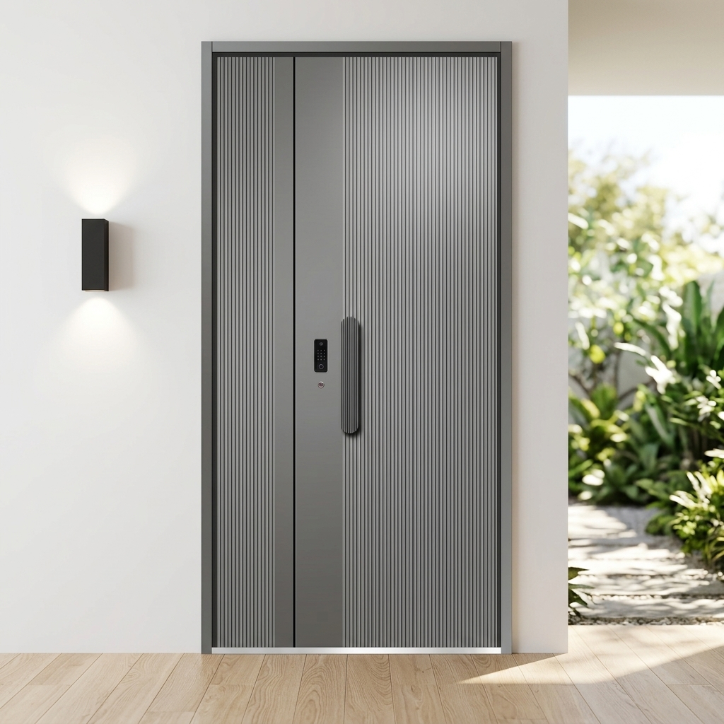 Cast Aluminum Contemporary Swing Fire Prevention Entry Door For Exterior Bedroom Villa Security Unequal Double-Leaf Door