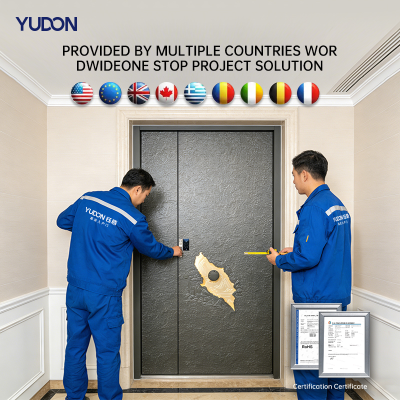 YUDON DOOR Cast Aluminum Pivot Door with Glass Frame Minimalist Style Matte Black Finish Waterproof for High End Villas