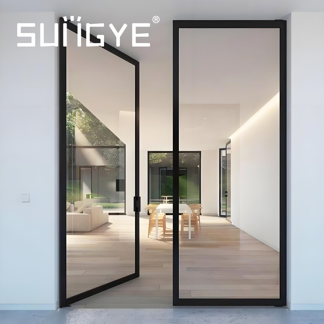SUNGYE Modern Aluminum Casement Doors With Double Tempered Glass Thermal Insulation Soundproof For Hotel &amp; Villa Interior Use