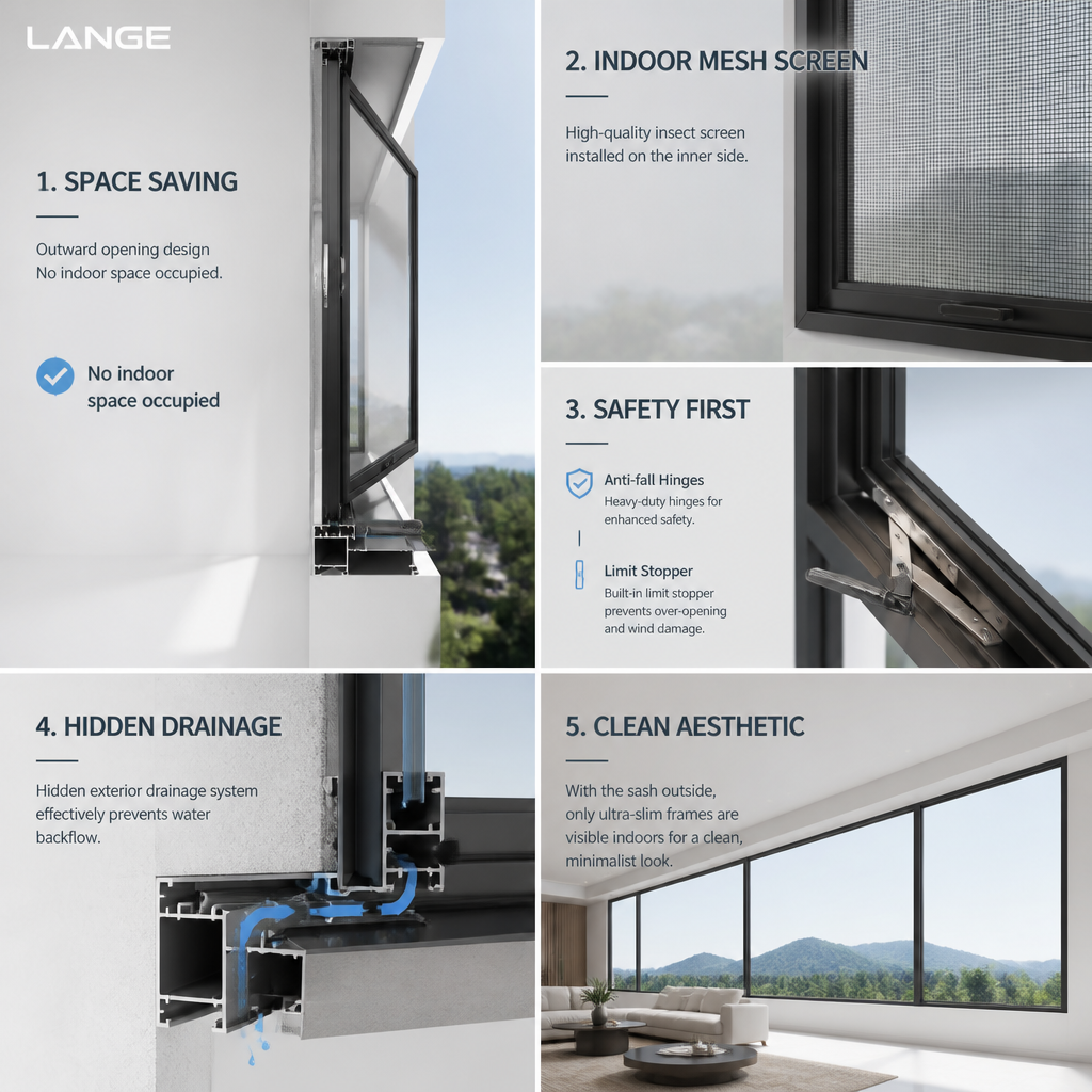 LANGE Modern Minimalist Aluminum Alloy Doors And Windows Ultra-narrow Aluminum Alloy Window Double Glass Window For House