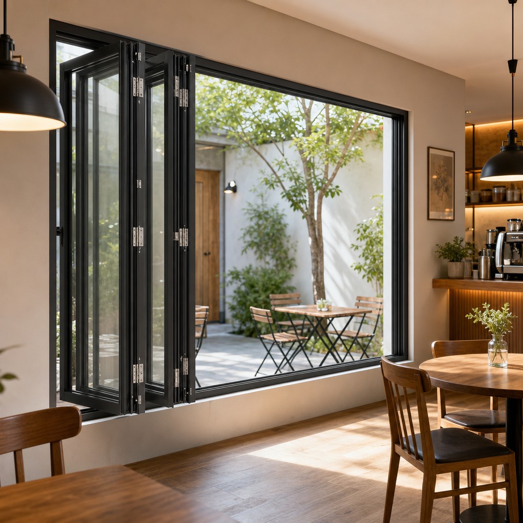 Thermal Break Aluminum Folding Window Multi Panel Stackable Wide Opening for Cafe Balcony