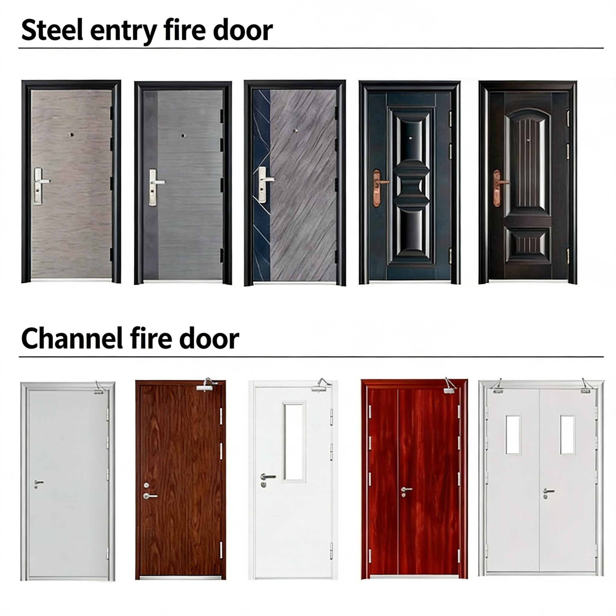 Cast Aluminum Contemporary Swing Fire Prevention Entry Door For Exterior Bedroom Villa Security Unequal Double-Leaf Door