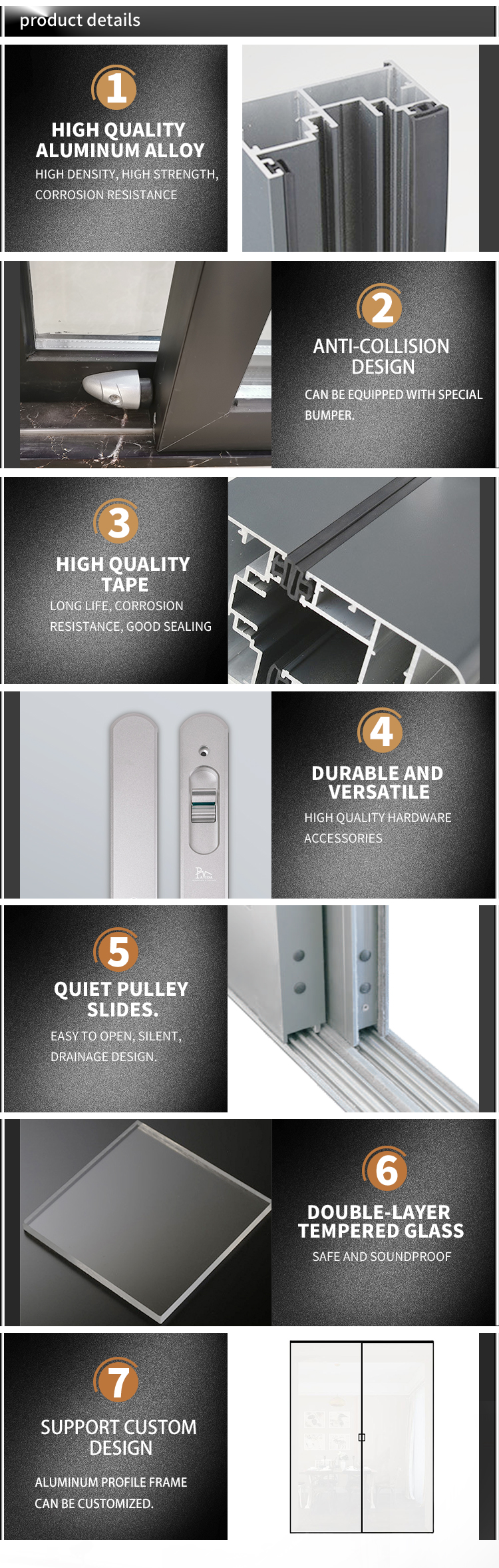 Best-selling Aluminium Alloy Double Glass Interior Sliding Pocket Doors Sliding Doors Supplier