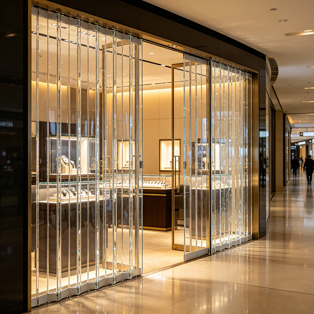 Aluminum Crystal Folding Door with Polycarbonate/PVC Options for Commercial &amp; Interior Use Anti-Theft Customizable Sizes Colors