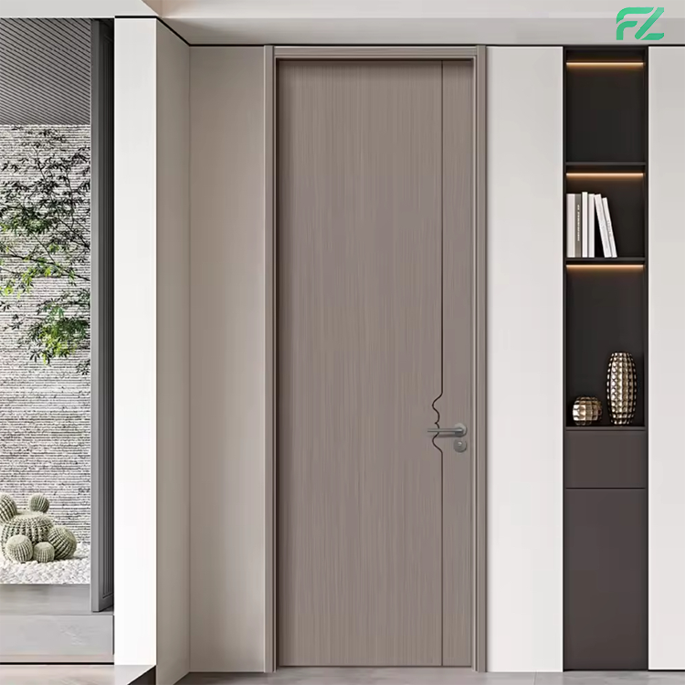 Custom Size Fire-Rated Soundproof Aluminum Interior Doors Simulated Wood Grain Finish Water Resistant Minimalist Design Bathroom
