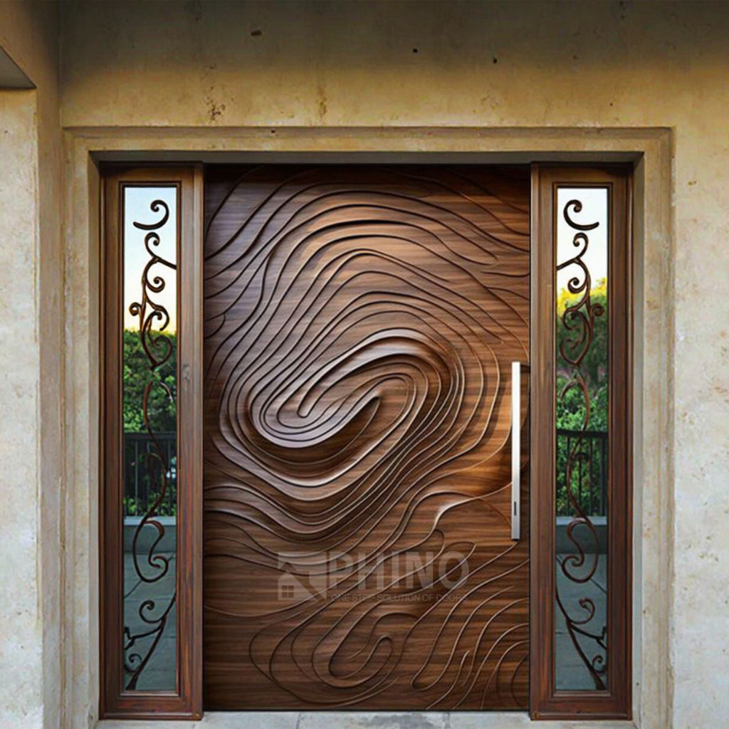 American Modern Design Exterior Front Entry External Waterproof Aluminum Solid Wooden Single Pivot Main Entrance Door for House