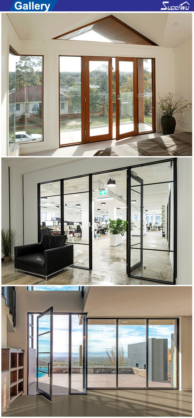 New Design Half Toughened Glass Half Aluminum Panel Hinged Doors Aluminum Glazed French Doors