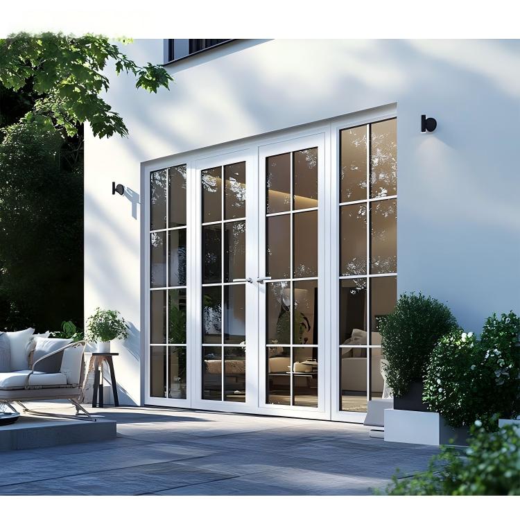 Sunnysky Top Quality Patio Exterior Glass Door Glass Aluminium French Entry Door Double Glazed Aluminum Double Casement Door