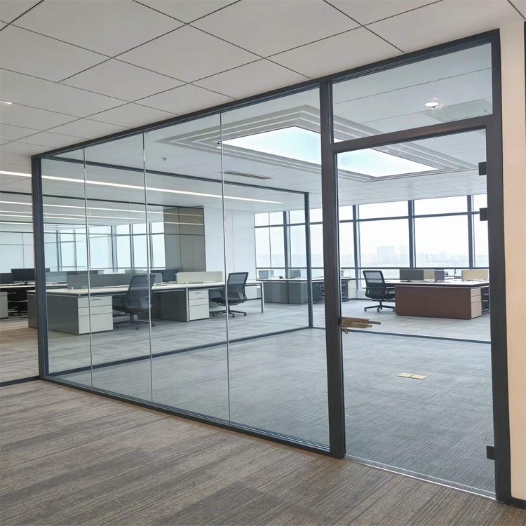Commercial Office Glass Partition System Aluminum Frame Tempered Glass Modular Office Wall Soundproof Partition