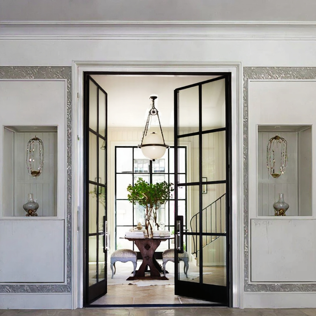 Custom Aluminum Exterior French Door with Tempered Glass Modern Balcony French Swing Door