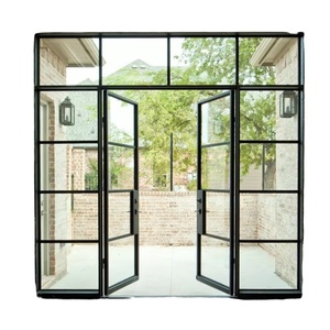 Black Metal Aluminium Material French Patio Interior Iron Glass Crittall Double Swing Sliding Folding Doors